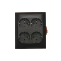 Čtyřzásuvka s uzemněním, Schuko - IP20 - se zabudovaným vypínačem černá matná