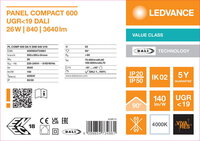 LED panel COMPACT 600 DALI 26W 840 U19 LEDVANCE 4099854734861