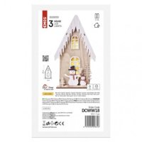 LED dekorace dřevěná domek se sněhuláky 28,5 cm 2x AA vnitřní teplá bílá časovač