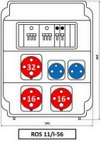 Zásuvková rozvodnice 1x3243+2x1643+2x230V, jištěná, IP54 ROS 11/I-56