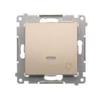Ovládač zapínací ZVONEK, s orientačním LED, 1/0 So, 10AX, 250V, zlatá matná