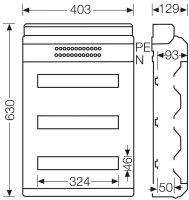 KV 90-Jističová skříň 54 modulů (3x18x18 mm), IP65 HENSEL KV 9354