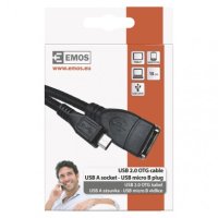 Datový OTG kabel USB-A 2.0/micro USB-B 2.0 s funkcí redukce, 15 cm, černý SM7053