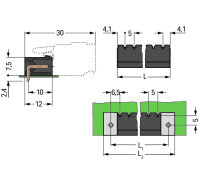 Konektor s pájecími piny THR, pájecí kontakt 1,2x1,2 mm, úhlové, černá 6pól.