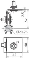Držák pro kovovou střechu skulatým falcem KAL-ZIP rozsah d20-25mm Nerez
