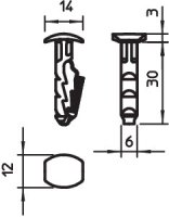 OBO 910 STP 6x30 Násuvná hmoždinka s půlkulatou hlavou 6x30mm šedobílá