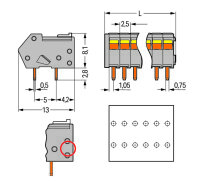 Svorka na desky plošných spojů šoupátko 0,5mm2 oranžová 6pól. 218-106/000-012