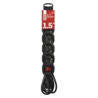 Prodlužovací kabel 1,5 m 5 zásuvek s vypínačem černý PVC 1,5mm2 EMOS PC1521R