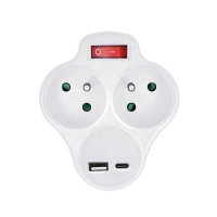 Rozbočka s USB A+C rychlonabíječkou 20W PD 2 x 10A bílá vypínač P99USBC-PD20