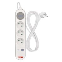 Prodlužovací kabel 2m, 3zás, s vypínačem, bílo-šedý, 1×USB-A+C, 1,5mm2 P1312FC