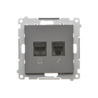 Zásuvka datová RJ45 kat. 5e + telefonní RJ12 (přístroj s krytem) grafitová matná