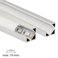 Rohový hliníkový profil RT, 19x19 mm, mléčný difuzor, komplet, 1 m