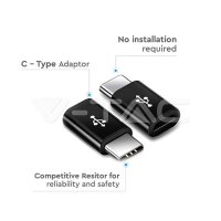 Micro USB To Type C Adaptor Black , VT-5149 V-TAC SKU8471