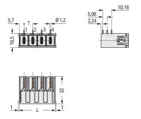 Konektor s pájecími piny THT pájecí kontakt 1,2x1,2 mm úhlové světle šedá 6pól.