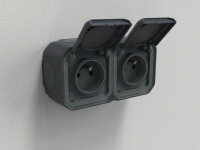 NOVÉ PLEXO IP55 ZÁSUVKA DVOJNÁSOBNÁ 2X2P+T HORIZONTÁLNÍ ANTRACIT LEGRAND 069788L