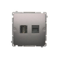 Zásuvka HDMI + počítačová zásuvka RJ45 kat.6, Inox KONTAKT SIMON BMGHRJ45.01/21
