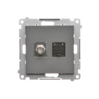 Zásuvka anténní typ F + datová RJ45 kat. 6 (přístroj s krytem) grafitová matná