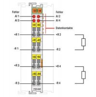 4kanálový analogový vstup pro odporová čidla Pt100/RTD Wago 750-460