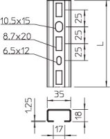 OBO CML3518P0300FS Profilová lišta děrovaná šířka výřezu 17mm 300x35x18 Ocel