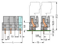 Pružinová svorkovnice THT rovná 7,5 mm šedá 16pól. WAGO 232-746/045-000