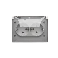 Dvojitá kompaktní zásuvka s uzemněním, Schuko, IP44 - průhledná klapka bílá