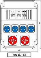 Zásuvková rozvodnice 1x3243+1x1643+4x230V, jištěná, IP54 ROS 11/I-62