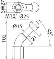 Kulový bod D 25 mm s ohybem 45° s vnitřním závitem M16 DEHN 756600