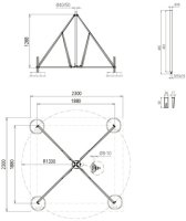 Čtyřramenný stativ sklopný pro trubku D40/50mm rádius 1330mm náklon 10° nerez