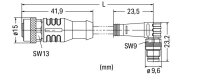 Kabel pro senzor/akční člen, Zásuvka M12A,  přímá, Zástrčka M8,  úhlová 3pól.