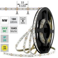 LED pásek SMD2216 NW, 180LED/m, 12W/m, DC 24V, 1045lm/m, CRI90, IP20, 8mm, 5m