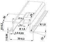 Lišta TH 35x15 - 2000 mm, perforovaná, pozink modrý, 5,2x25mm, cena za kus