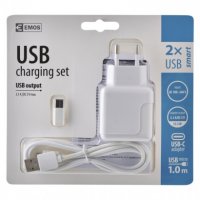 Adaptér USB SMART do sítě 3.1A+MICRO USB kabel+USB-C redukce Emos V0119
