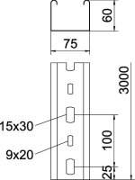 OBO LTR 3000 FS Nosný žlab svítidel 60x75x3000 Ocel pásově zinkováno