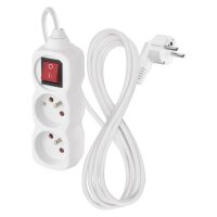 Prodlužovací kabel 2 m 2 zásuvky s vypínačem bílý PVC 1 mm2 EMOS P1212