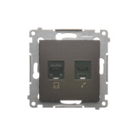 Telefonní zásuvka RJ12 + počítačová zásuvka RJ45 kat. 5e, hnědá matná