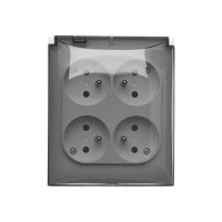 Čtyřnásobná zásuvka s uzemněním - verze IP44 - průhledná klapka bílá ACGZ4/11A