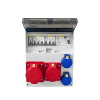 Set 1 Zásuvková skříň 11M 16A 5p, 32A 5p, 2x230V 11 modulů s jištiči a chráničem