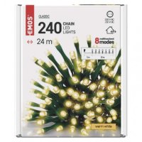 LED vánoční řetěz, 24 m, venkovní i vnitřní, teplá bílá, programy EMOS D4AW08