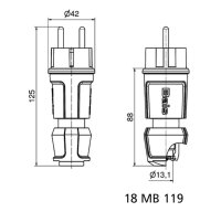 Vidlice CZ + SCHUKO 16A 3p 230V IP54 (černá) BALS 7372