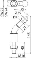 Kulový bod D 25 mm s ohybem 45° se závitem a matkou M16x45 mm DEHN 756645