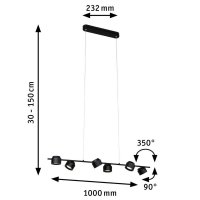 LED závěsné svítidlo 3-krokové-stmívatelné Puric Pane 6x4,5W černá 79773