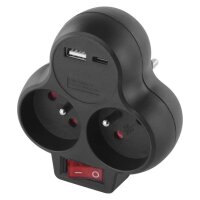 Rozbočovací zásuvka 2×, vyp., 1×USB-A+1×USB-C, černá EMOS P0078