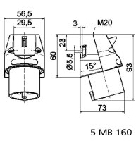 Přívodka nástěnná 16A 3p 230V IP44 6h BALS 240