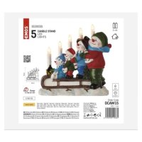 LED svícen sněhuláci na saních, 24 cm, 2x AA, vnitřní, teplá bílá, časovač