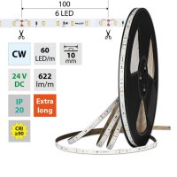 LED pásek SMD2835 CW, 60LED/m, 7,2W/m, DC 24V, 622lm/m, CRI90, IP20, 10mm, 50m