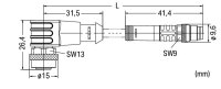 Kabel pro senzor/akční člen, Zásuvka M12A,  úhlová, Zástrčka M8,  přímá 3pól.
