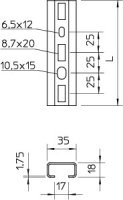 OBO CMS3518P0300FS Profilová lišta děrovaná šířka výřezu 17mm 300x35x18 Ocel