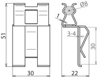 Bezšroubová svorka pro armování 8 mm a pásek 30x4 mm DEHN 308141