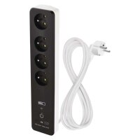 GoSmart prodlužovací kabel 2 m, 4zás, s vyp., s USB, bílá-černá, PVC, 1,5mm2