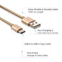 1M USB Type C 2.4A Braided cable, Platinum series, gold color, VT-5331 SKU8493